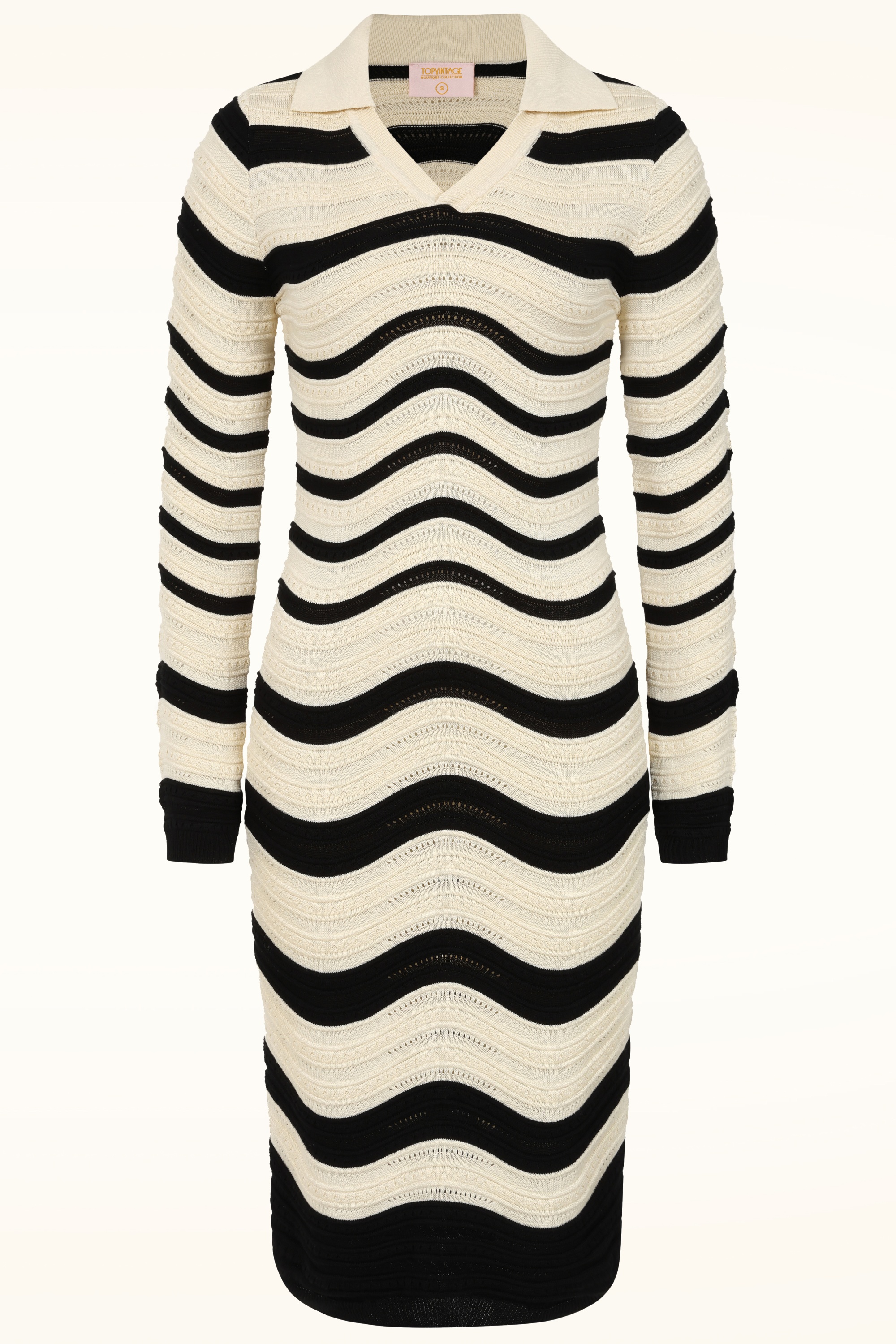 Topvintage Boutique Collection - Topvintage exclusive ~ Bibi Swirl Knitted Dress in Cream and Black 3