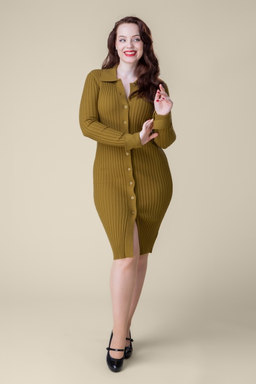 Topvintage Boutique Collection - Topvintage exclusive ~ Nelly Knitted Dress in Olive Green