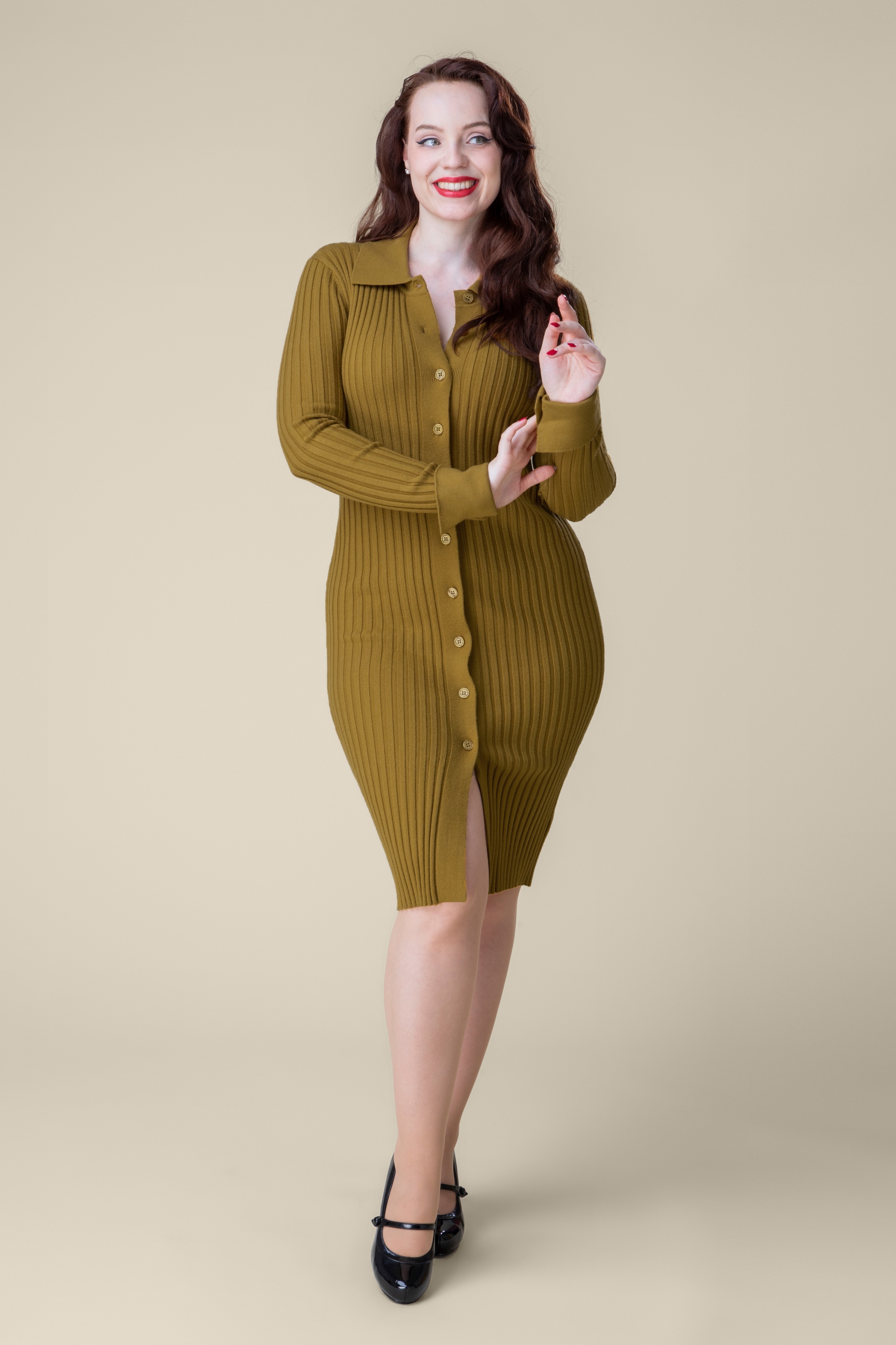 Topvintage Boutique Collection - Topvintage exclusive ~ Nelly Knitted Dress in Olive Green