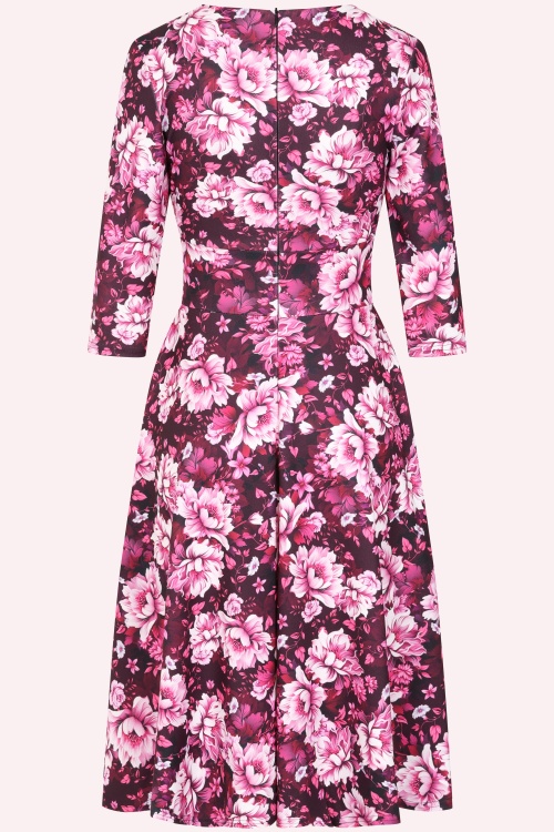 Vintage Chic for Topvintage - Topvintage exclusive ~ Caroline Floral swing jurk in bordeauxrood 3