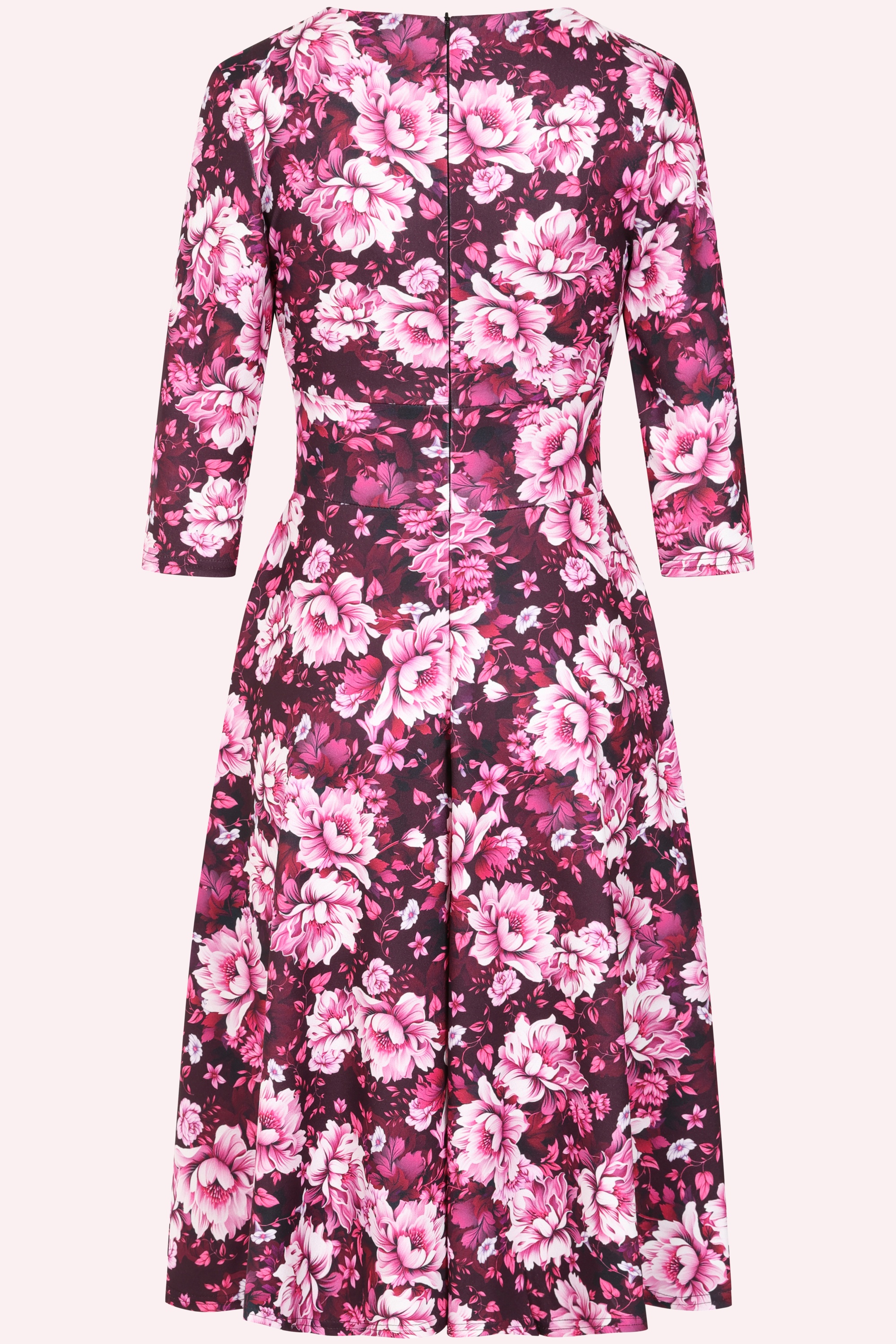Vintage Chic for Topvintage - Topvintage exclusive ~ Caroline Floral swing jurk in bordeauxrood 3