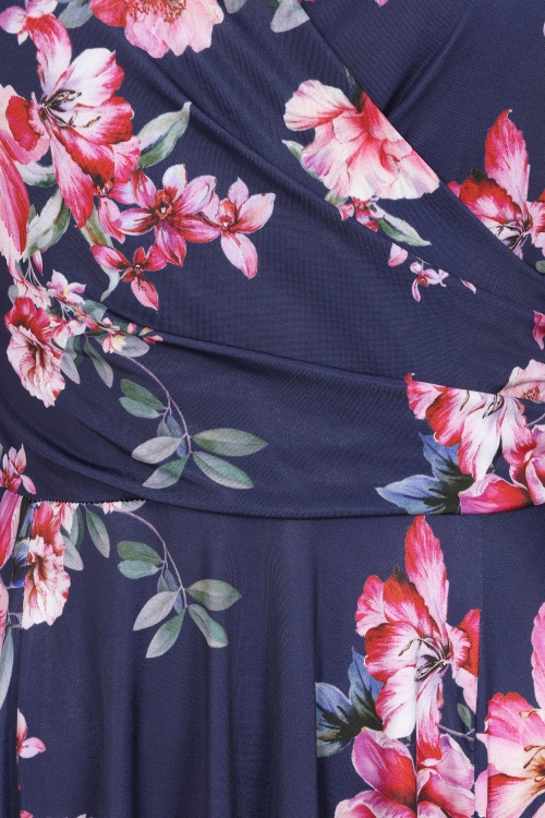 Vintage Chic for Topvintage - Topvintage exclusive ~ Aria Floral swing jurk in navy en roze 2