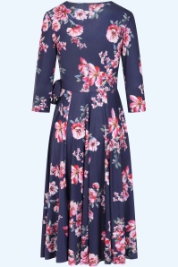 Vintage Chic for Topvintage - Topvintage exclusive ~ Aria Floral swing jurk in navy en roze 3