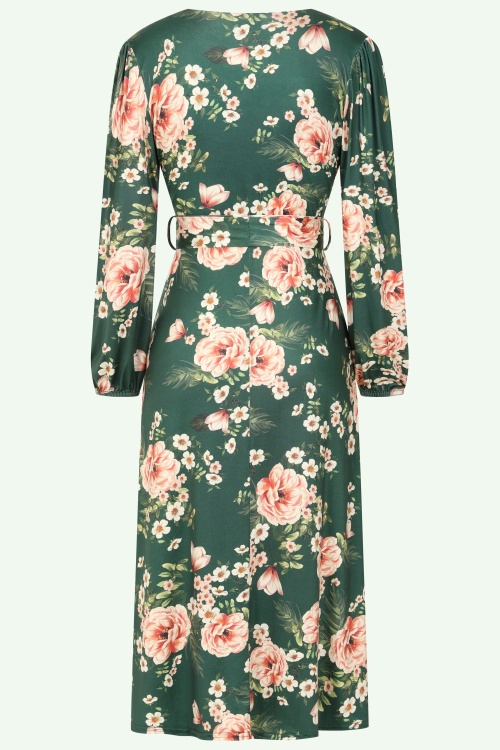 Vintage Chic for Topvintage - Topvintage exclusive ~ Taylor Cross Over Floral swing jurk in groen 3