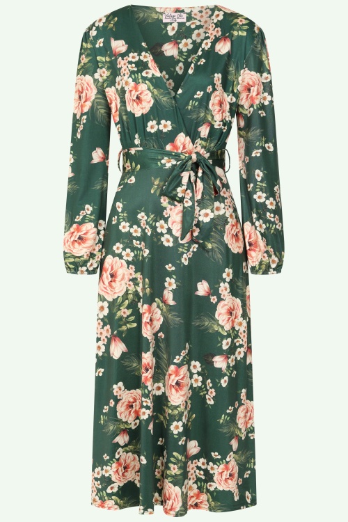 Vintage Chic for Topvintage - Topvintage exclusive ~ Taylor Cross Over Floral swing jurk in groen