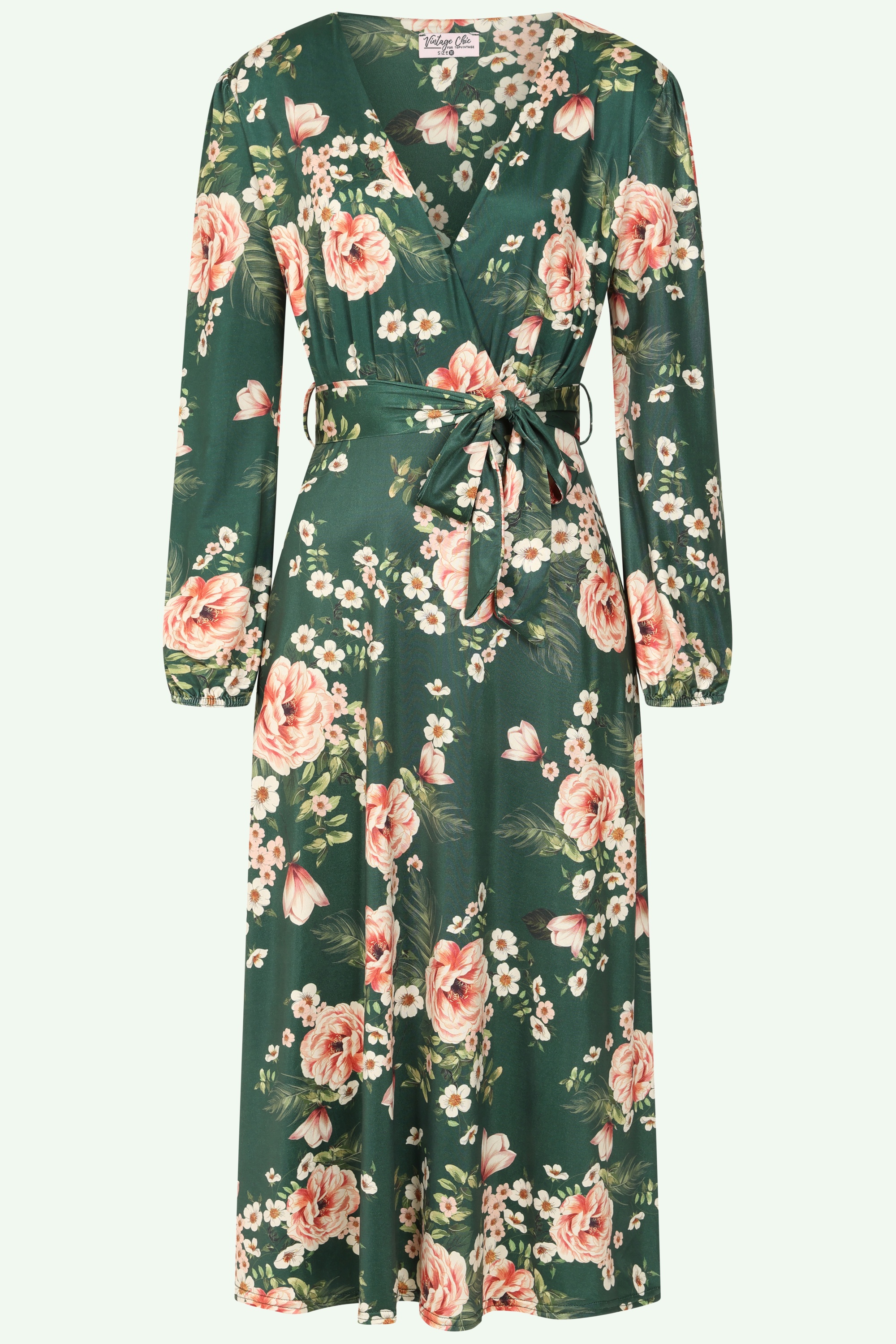 Vintage Chic for Topvintage - Topvintage exclusive ~ Taylor Cross Over Floral swing jurk in groen
