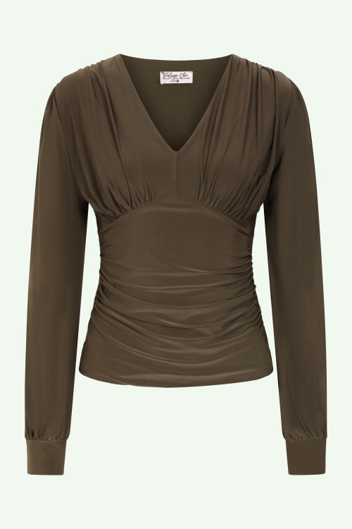 Vintage Chic for Topvintage - Topvintage exclusive ~ Abigail Long Sleeve Top in Khaki Green