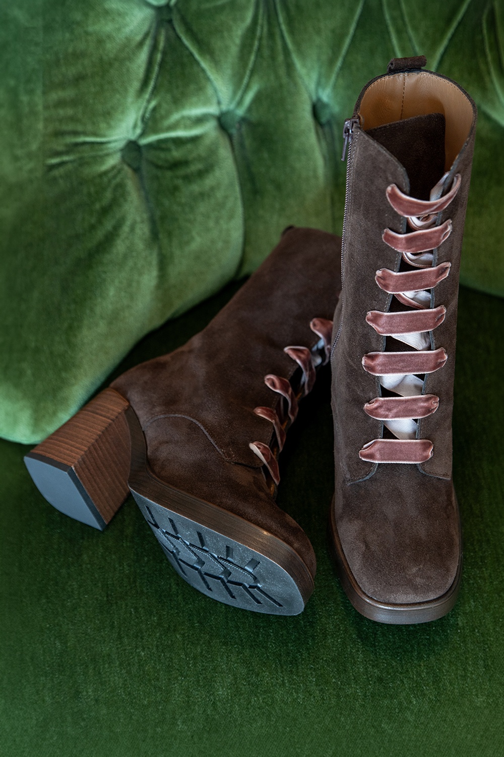 Nemonic - Western Suede Lace Up Boots in Maroon 2