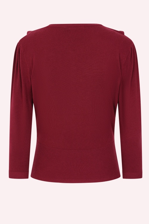 Banned Retro - Cat Scallop Collar cardigan in bordeauxrood 2