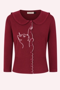 Banned Retro - Cat Scallop Collar cardigan in bordeauxrood