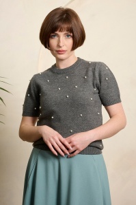 Banned Retro - Polly Pearl gebreid truitje in grijs