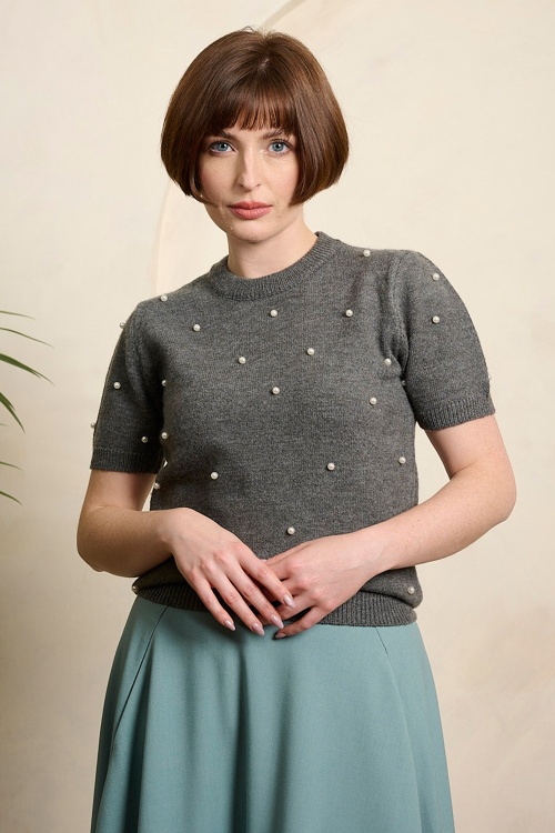 Banned Retro - Polly Pearl gebreid truitje in grijs