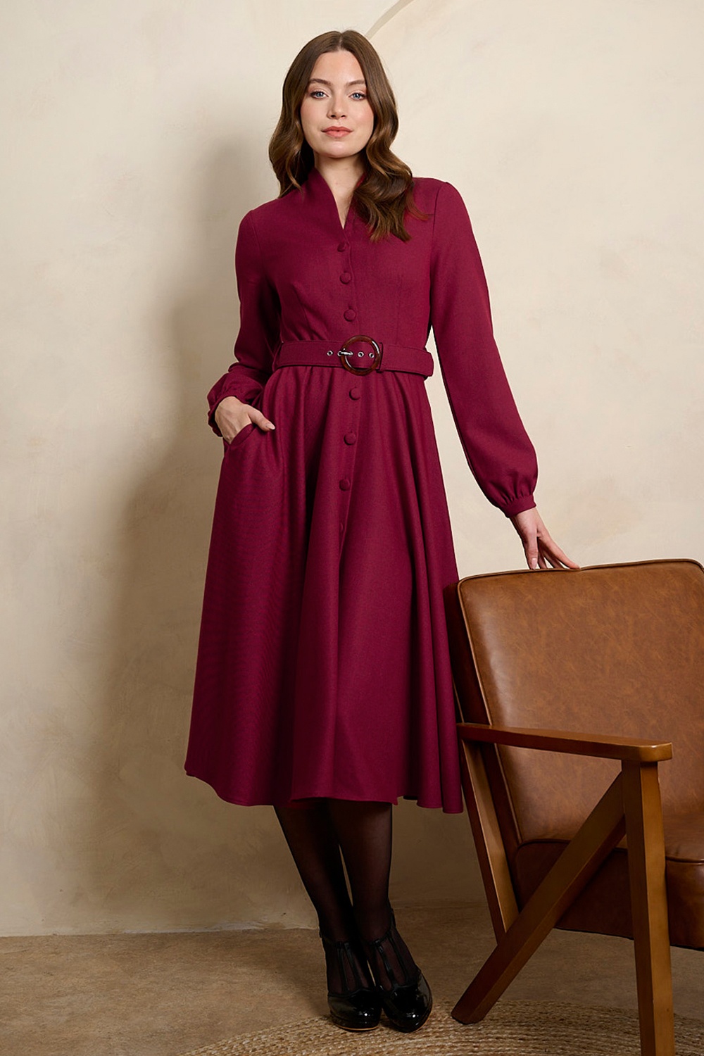 Banned Retro - Robe midi Tiziana en bordeaux