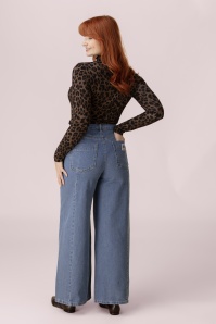 Mademoiselle YéYé - Wide Division Denim Trousers in Ocean Blue 2