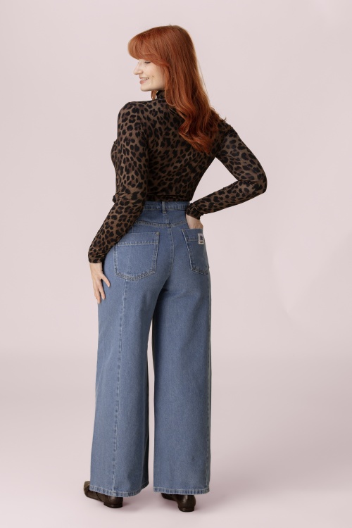 Mademoiselle YéYé - Wide Division Denim Trousers in Ocean Blue 2