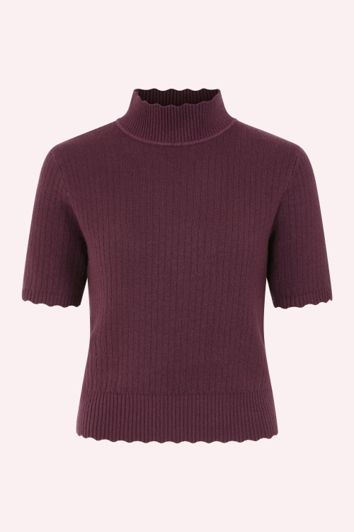 Banned Retro - Jane Sweet Scallop gebreide top in aubergine 2