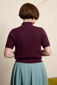 Banned Retro - Jane Sweet Scallop gebreide top in aubergine 3
