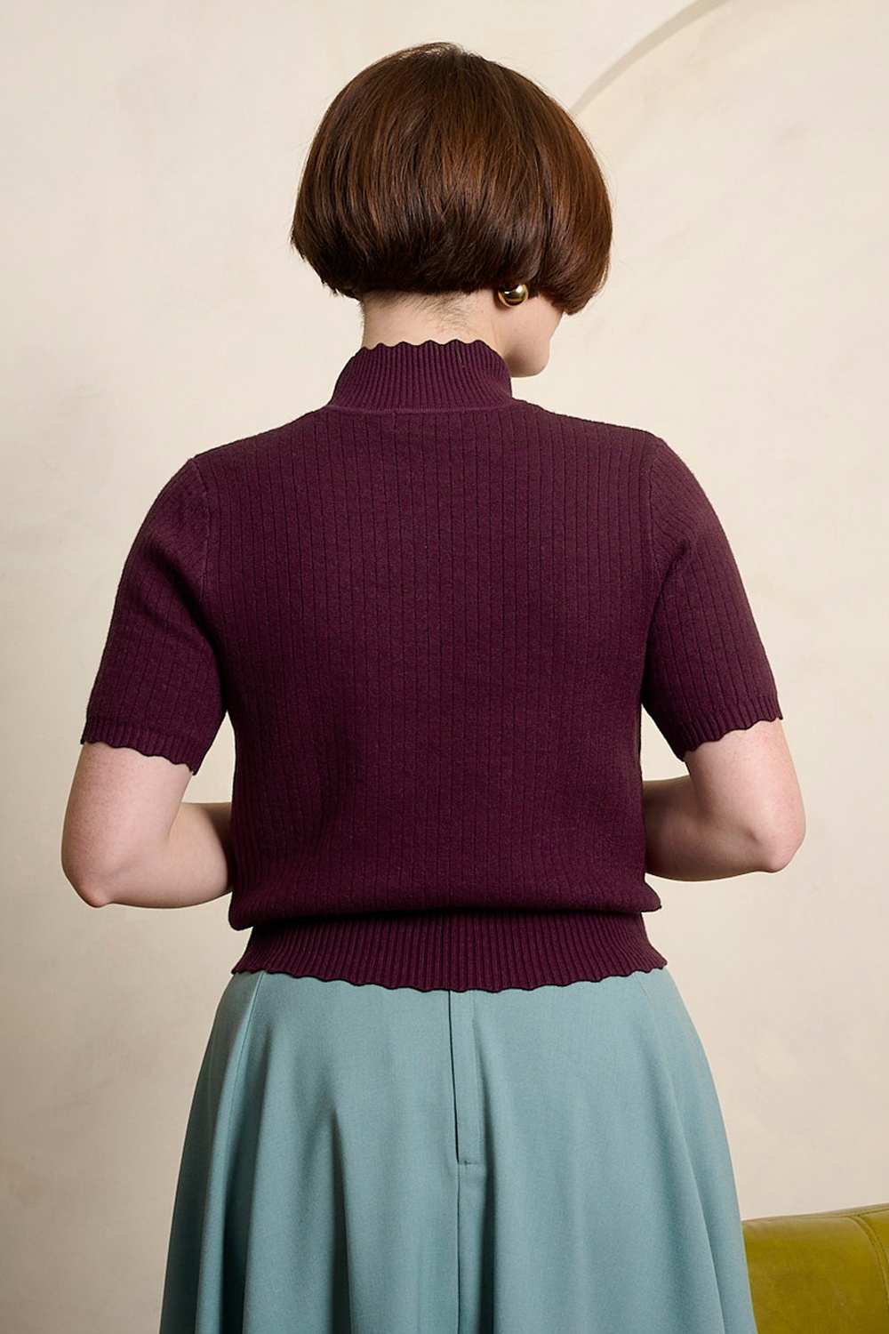Banned Retro - Jane Sweet Scallop gebreide top in aubergine 3