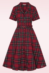 Banned Retro - Robe swing à carreaux Hannah Holiday Tartan en rouge 2