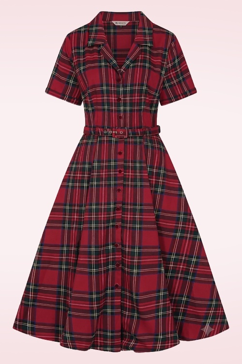 Banned Retro - Robe swing à carreaux Hannah Holiday Tartan en rouge 2