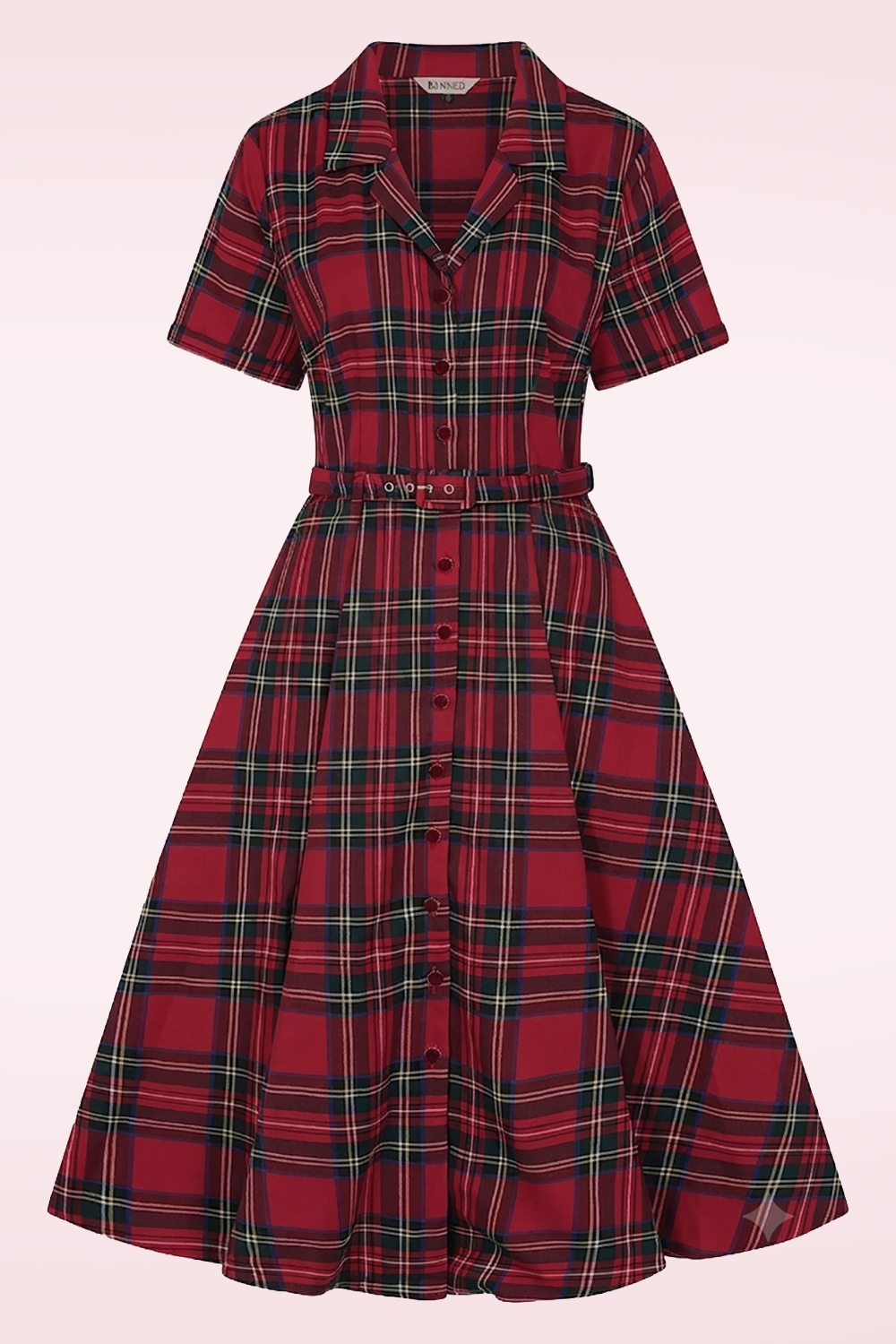 Banned Retro - Robe swing à carreaux Hannah Holiday Tartan en rouge 2