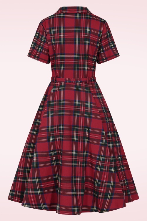Banned Retro - Robe swing à carreaux Hannah Holiday Tartan en rouge 5