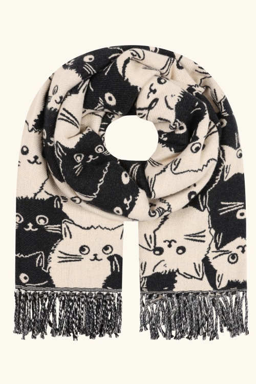 Banned Retro - Whiskers Scarf in Black and White