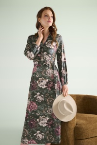K-Design - Vintage Rose Garden Maxi Dress in Dark Sage