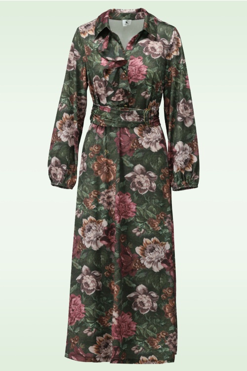 K-Design - Vintage Rose Garden Maxi Dress in Dark Sage 2