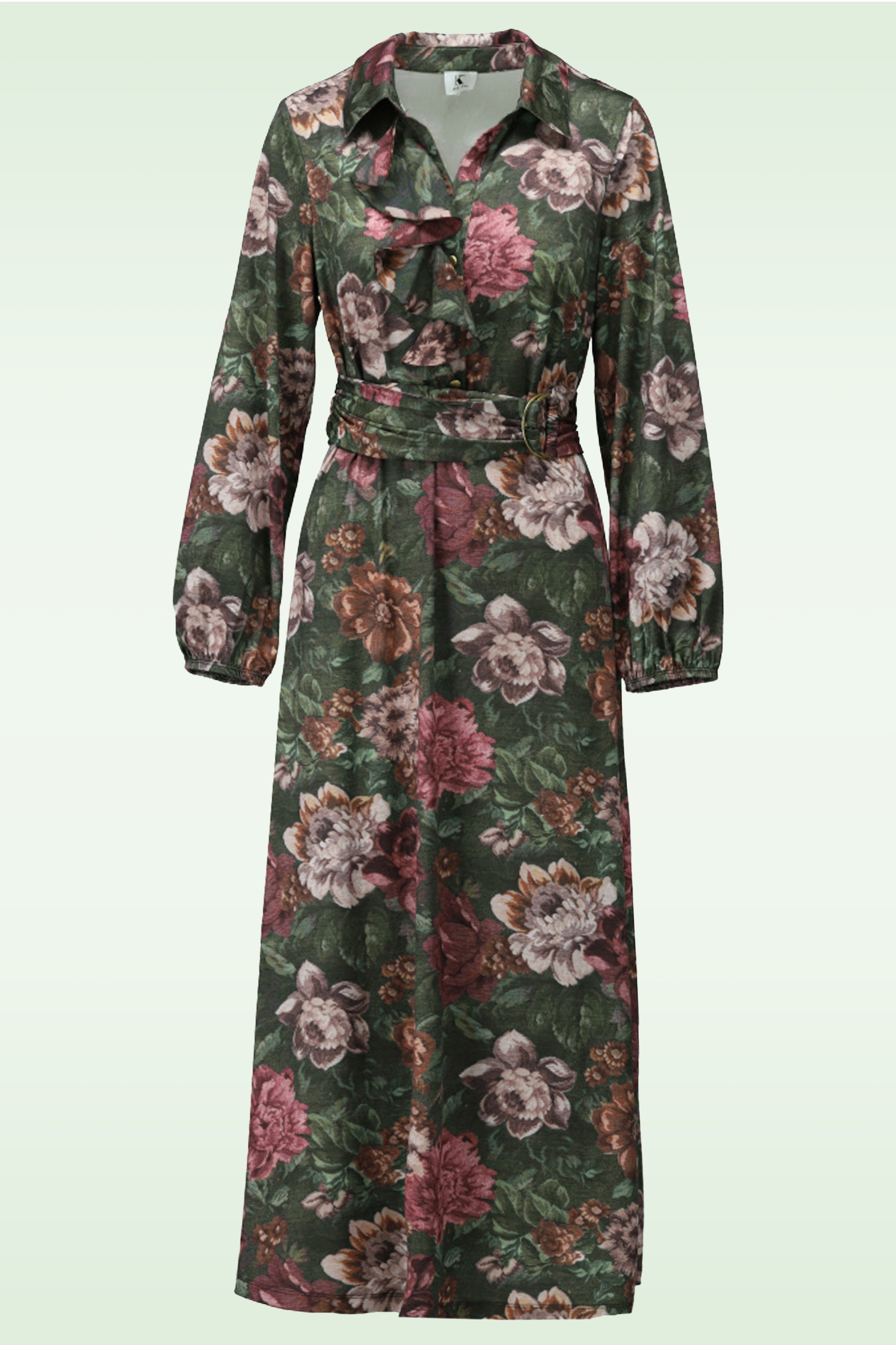 K-Design - Vintage Rose Garden Maxi Dress in Dark Sage 2