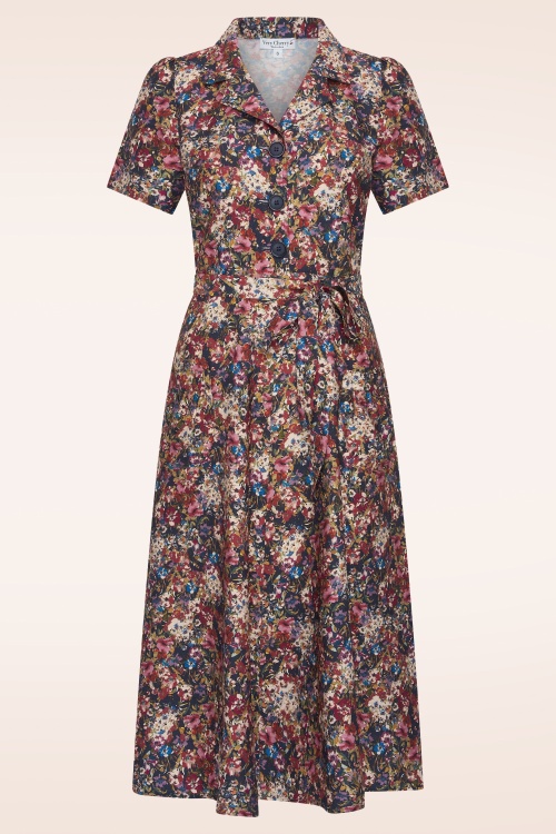 Very Cherry - Revers Fleurs Midi Dress in Marine