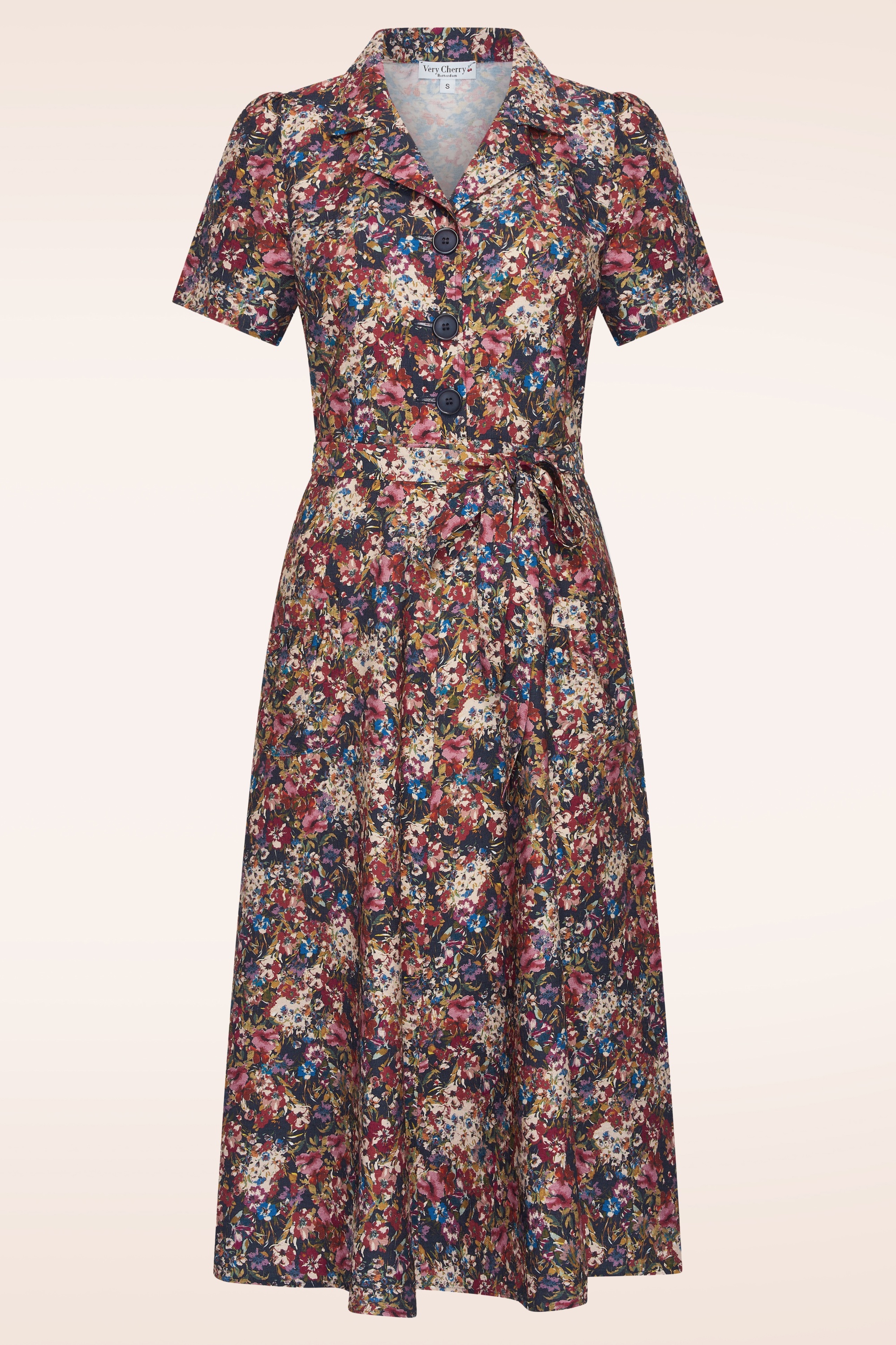 Very Cherry - Revers Fleurs Midi Dress in Marine