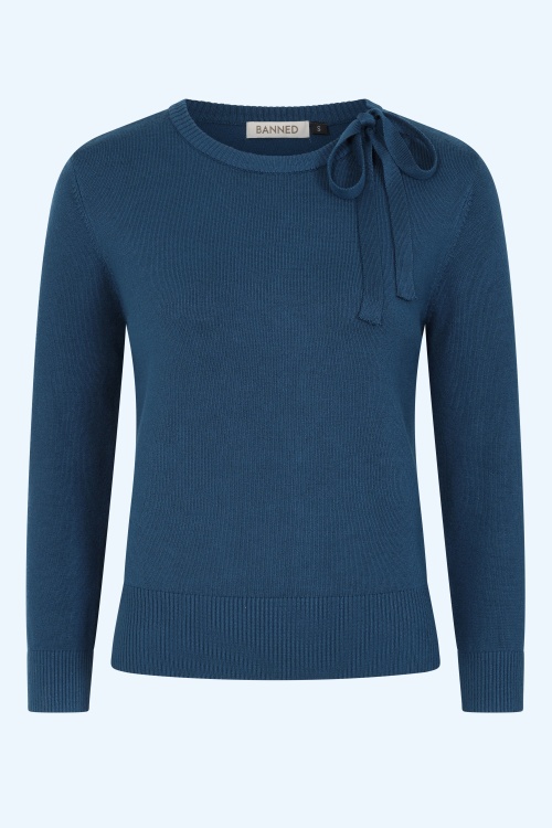 Banned Retro - Bella Bow Top in Teal Blue
