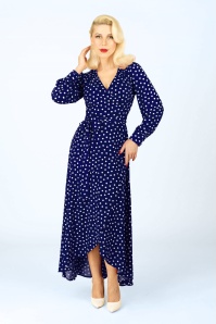 Topvintage Boutique Collection - Topvintage exclusive ~ Carina Polkadot Maxi Wrap Dress in Blue and White  6