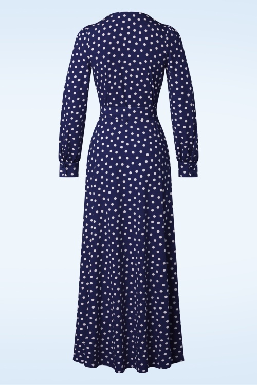 Topvintage Boutique Collection - Topvintage exclusive ~ Carina Polkadot Maxi Wrap Dress in Blue and White  5