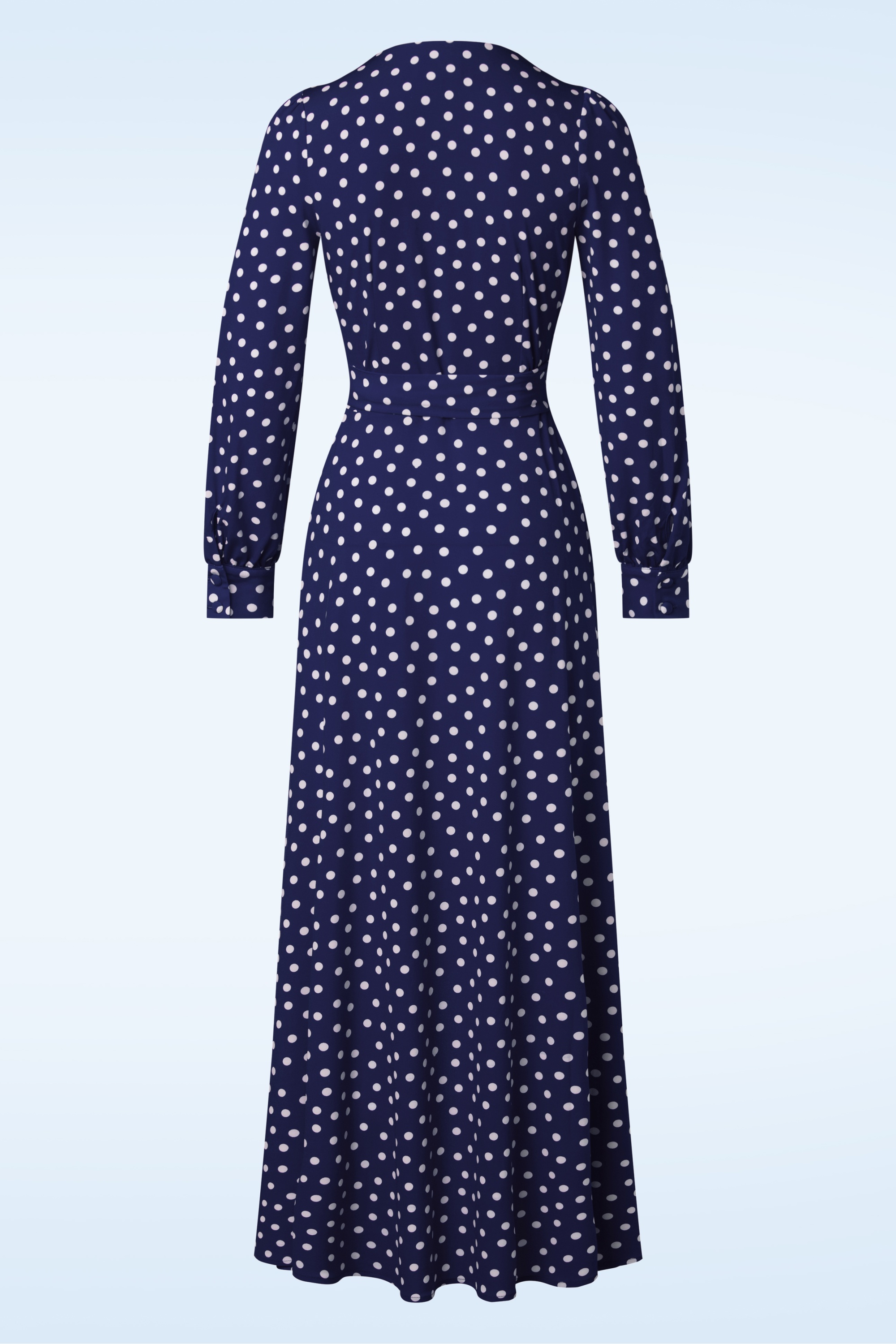 Topvintage Boutique Collection - Topvintage exclusive ~ Carina Polkadot Maxi Wrap Dress in Blue and White  5