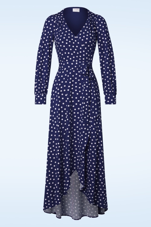 Topvintage Boutique Collection - Topvintage exclusive ~ Carina Polkadot Maxi Wrap Dress in Blue and White  2