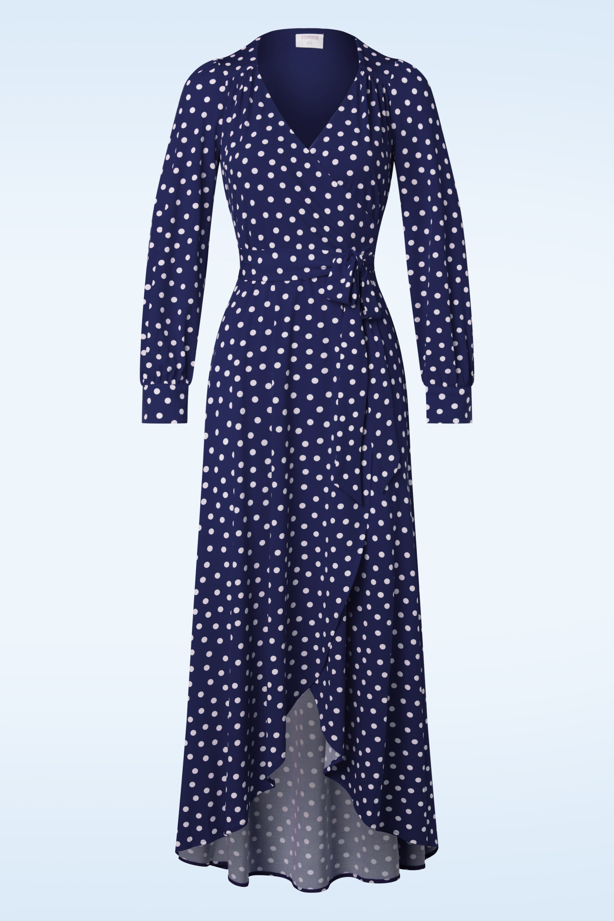 Topvintage Boutique Collection - Topvintage exclusive ~ Carina Polkadot Maxi Wrap Dress in Blue and White  2