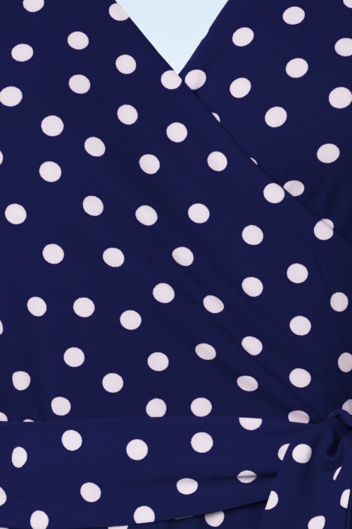 Topvintage Boutique Collection - Topvintage exclusive ~ Carina Polkadot Maxi Wrap Dress in Blue and White  4