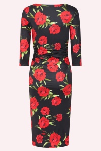 Vintage Chic for Topvintage - Topvintage exclusive ~ Lola Floral Allure Slinky Pencil Dress in Black and Red 3