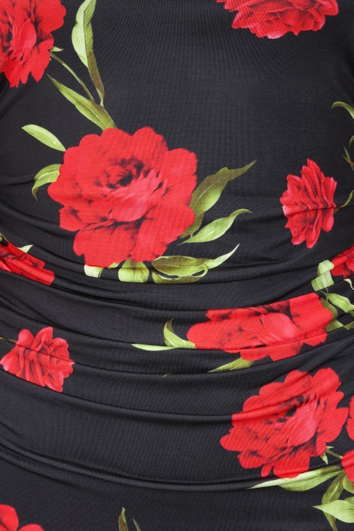 Vintage Chic for Topvintage - Topvintage exclusive ~ Lola Floral Allure Slinky Pencil Dress in Black and Red 2