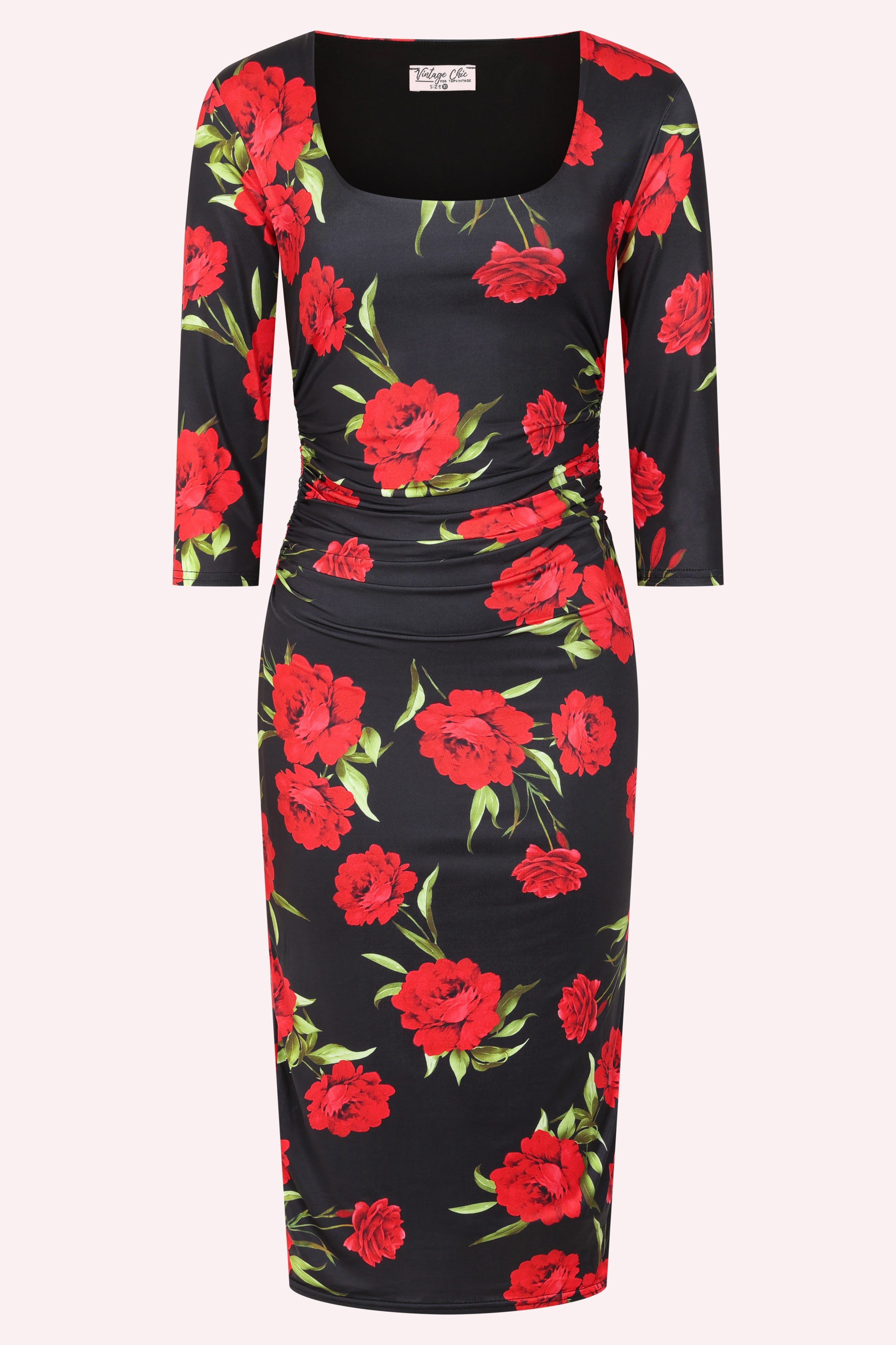 Vintage Chic for Topvintage - Topvintage exclusive ~ Lola Floral Allure Slinky Pencil Dress in Black and Red