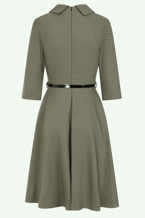 Vintage Chic for Topvintage - Exklusiv bei Topvintage ~ Arinde Pinstipe Swing Kleid in Olivgrün 3