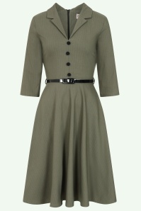Vintage Chic for Topvintage - Exklusiv bei Topvintage ~ Arinde Pinstipe Swing Kleid in Olivgrün