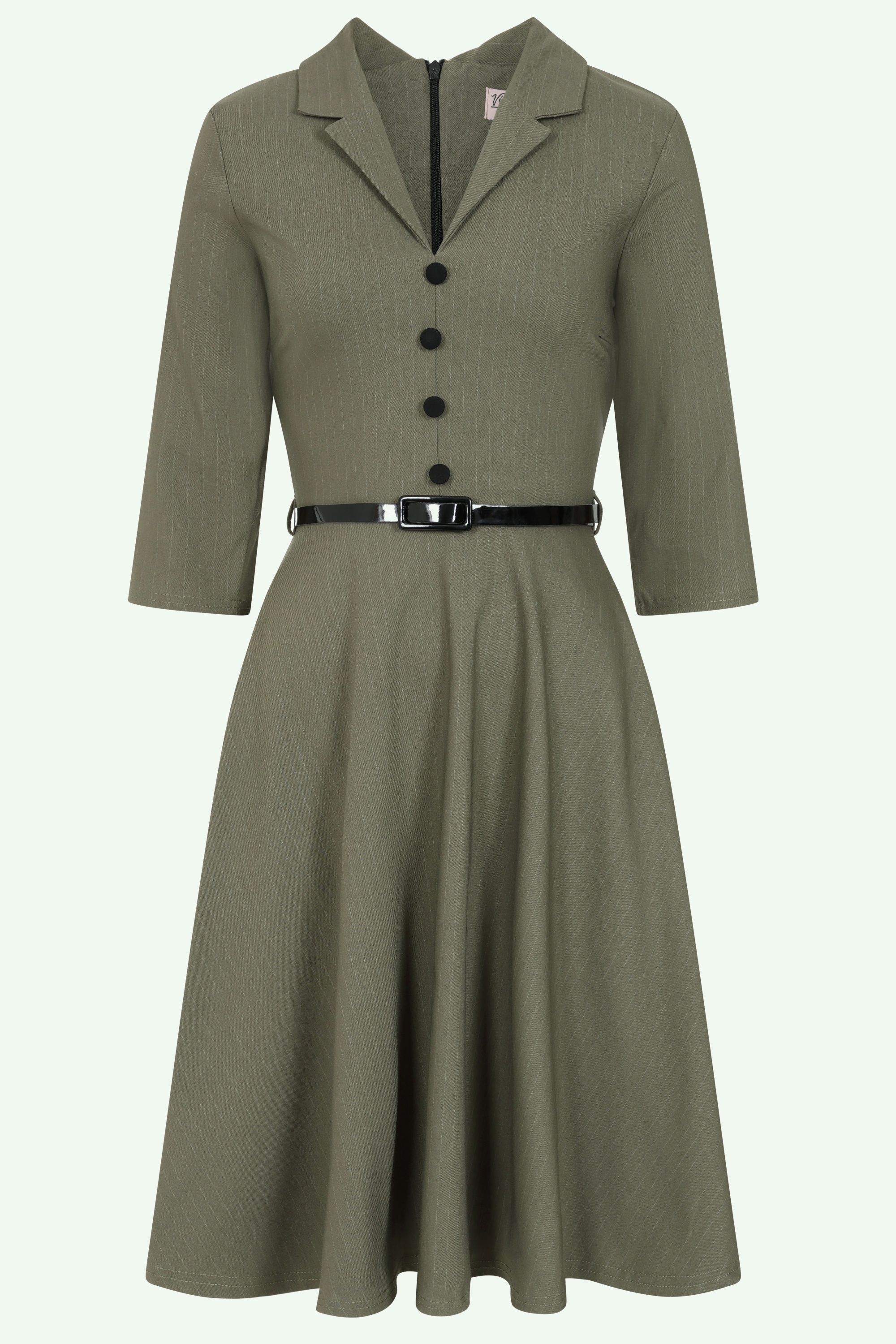 Vintage Chic for Topvintage - Exklusiv bei Topvintage ~ Arinde Pinstipe Swing Kleid in Olivgrün