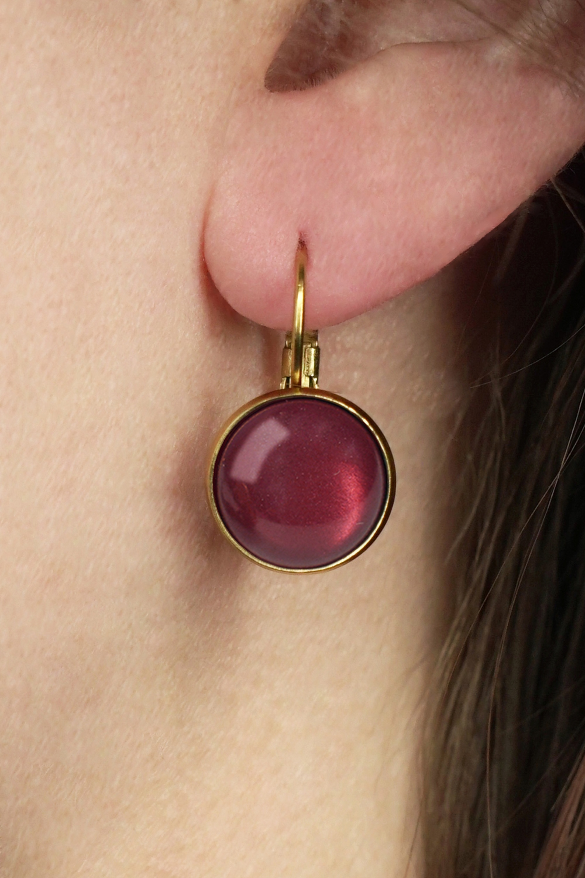 Urban Hippies - Boucles d'oreilles plaquées or Dot en rouge Marsala
