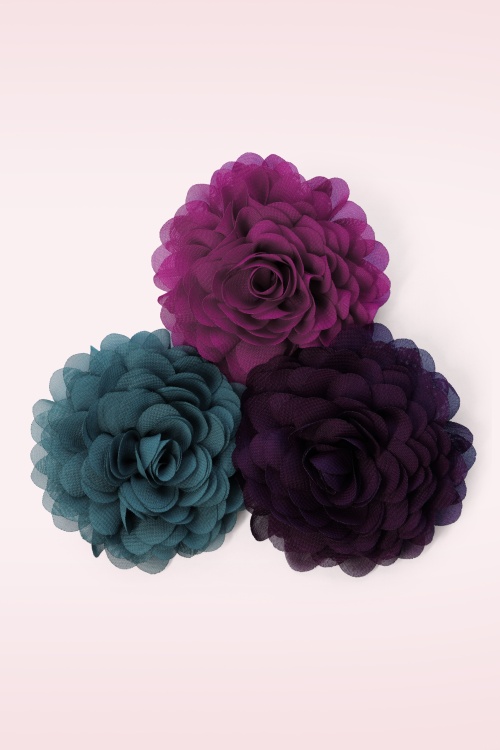 Urban Hippies - Hair Flowers Set in Petrol, Plum and Violet Pink 2