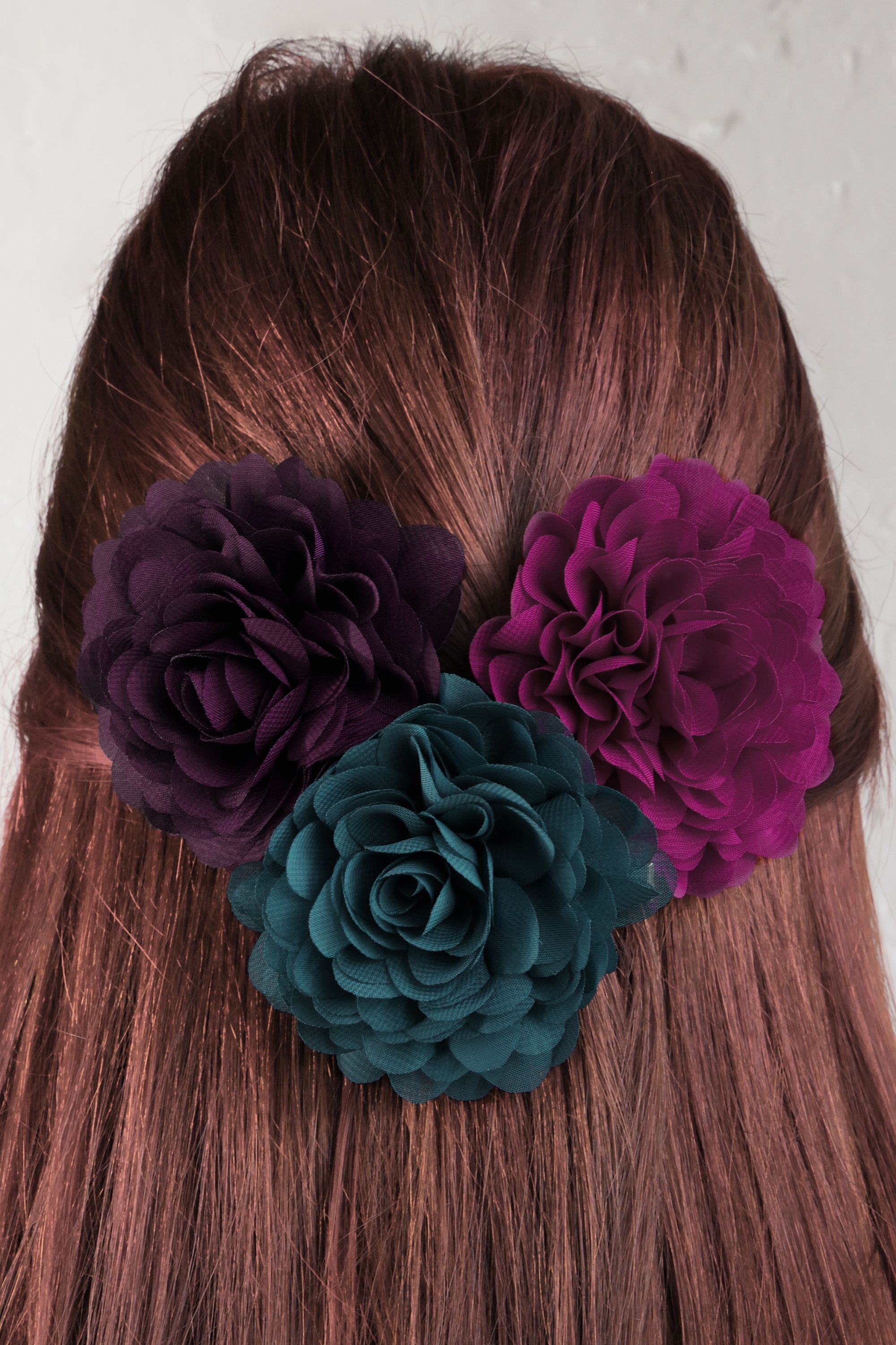 Urban Hippies - Hair Flowers Set in Petrol, Plum and Violet Pink