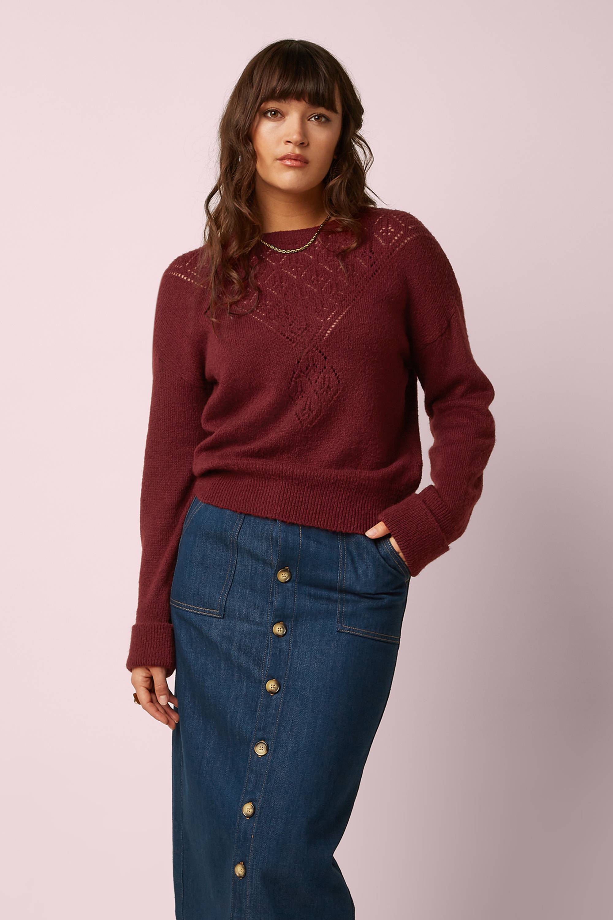 King Louie - Mauve Farfalle top in hennarood 3