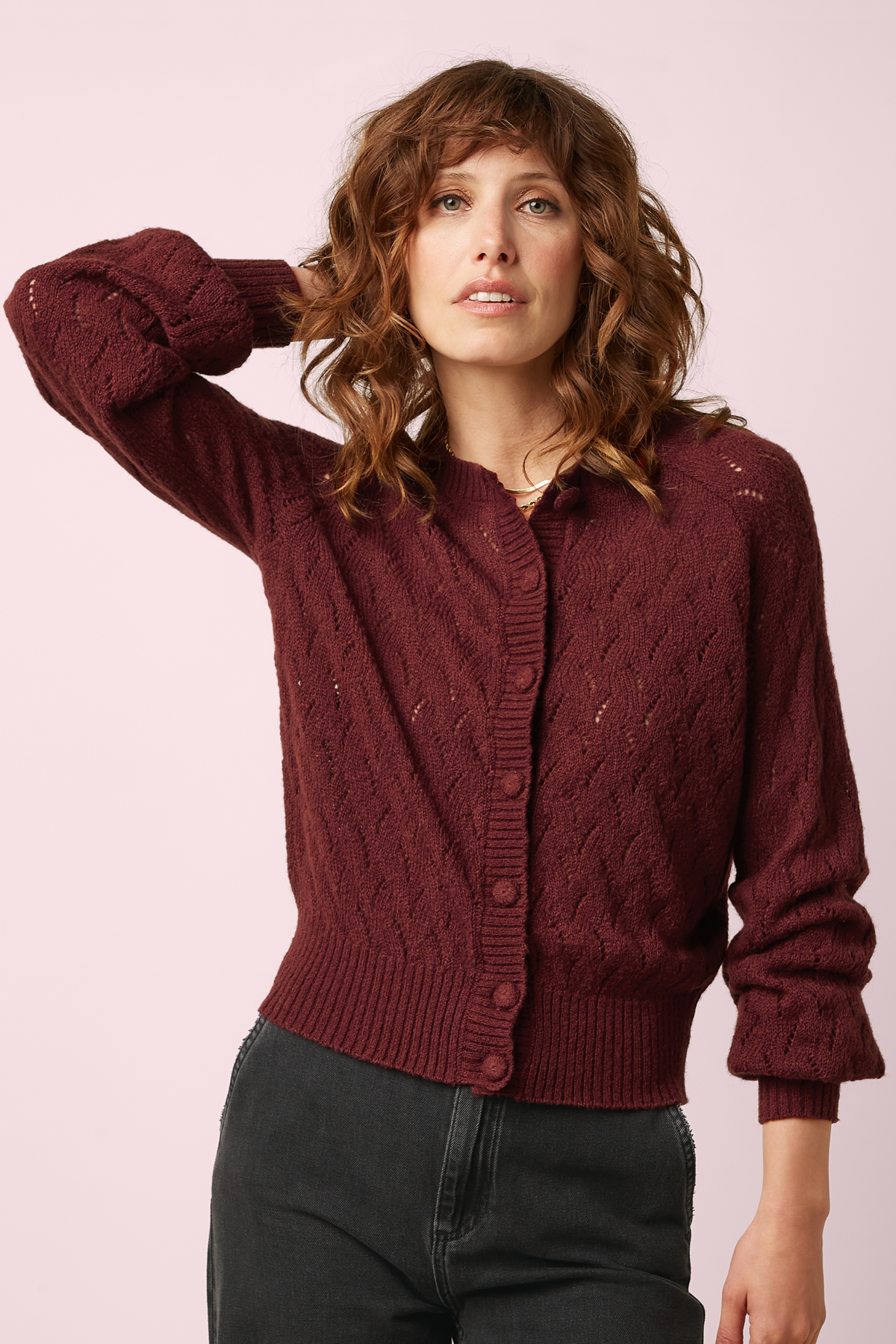 King Louie - Raglan Farfalle cardigan in hennarood